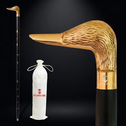 Brass Duck Handle Walking Stick with Rubber Base view 1