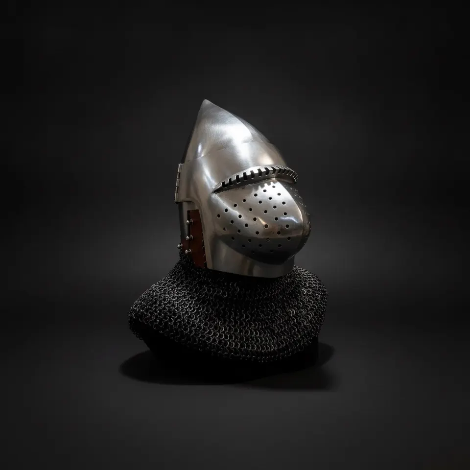 Bascinet Helmet with Chainmail — Crusader Knight