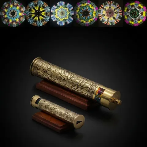 Brass Star Mandala Kaleidoscope with Oil-Filled Cells view 1