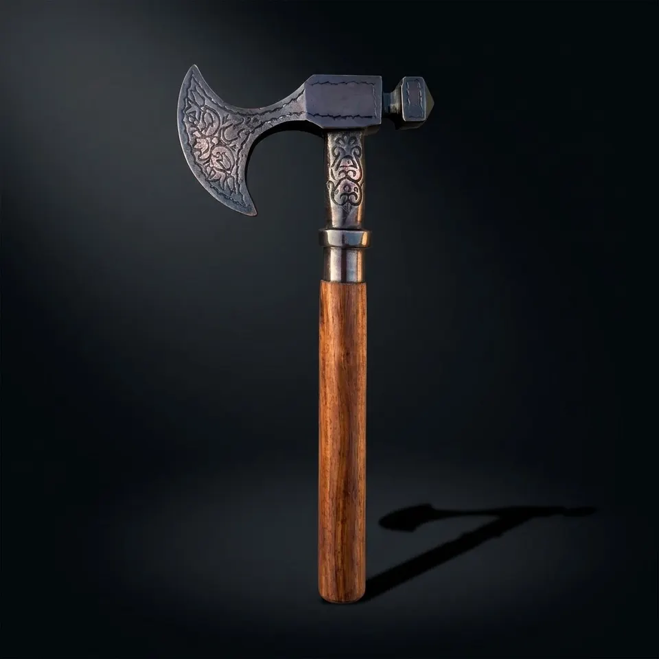 Viking Axe Antique Handle Red Wood Walking Stick