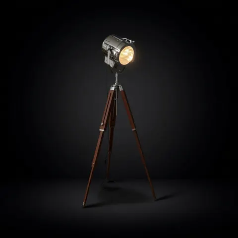 Chrome Spotlight on Wooden Tripod view 1