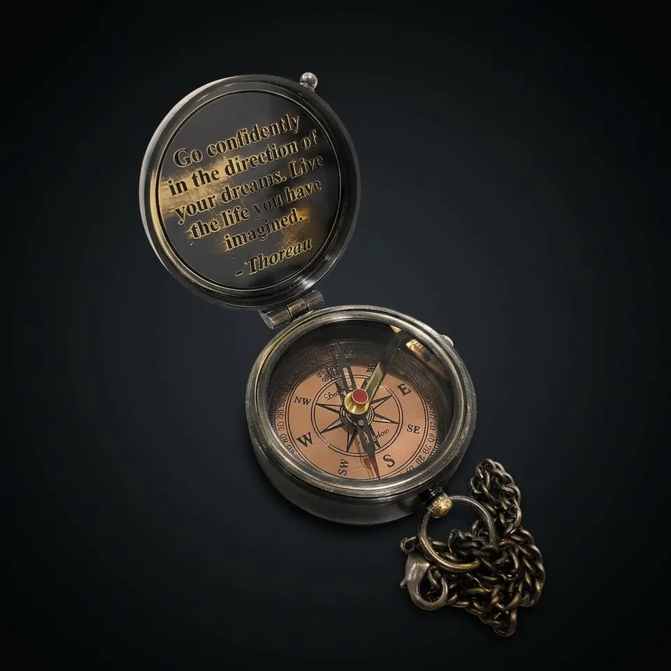 Thoreau Quote Compass, Leather Case