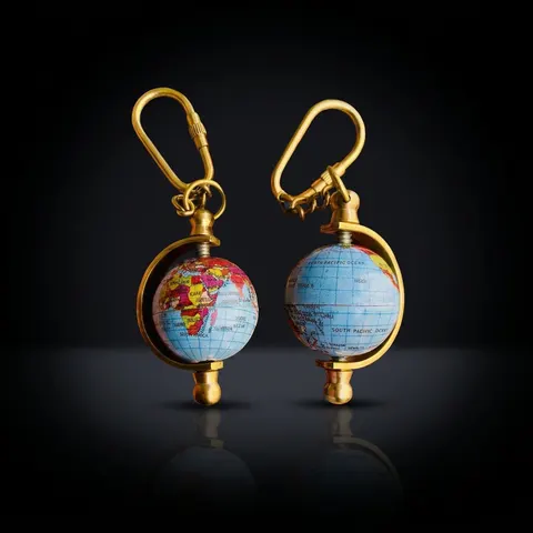 Spinning Globe Brass World Map Keychain view 1
