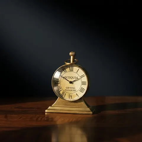 Brass Desk Clock with Compass Dial Back view 1