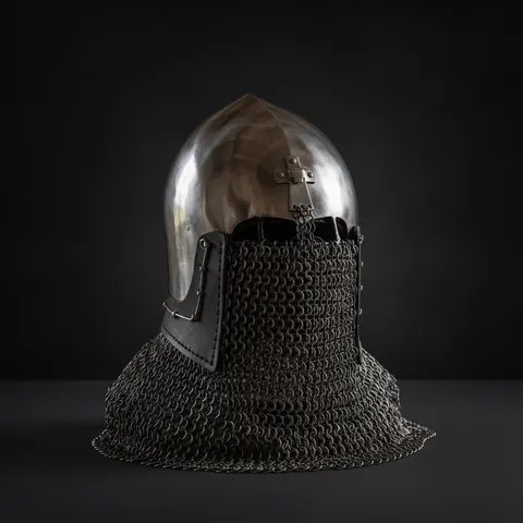 Bascinet Clapvisor Cross Chainmail — 16-Gauge Crusader view 1