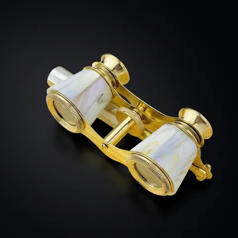 Handcrafted Polished Brass Opera Glasses — White Mother of Pearl view 1