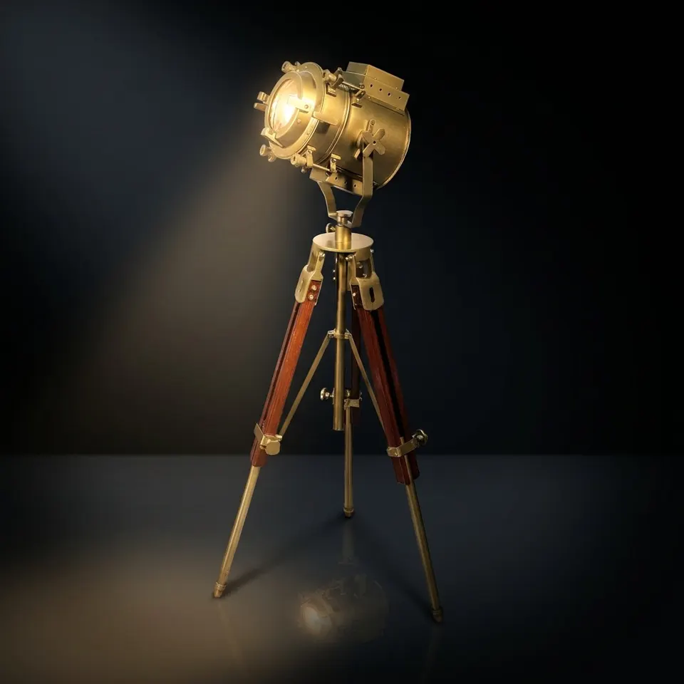 Antique Finish Spotlight on Wooden Tripod