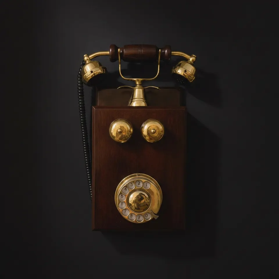 Wooden Rotary Telephone — Antique Brass Wall Decor