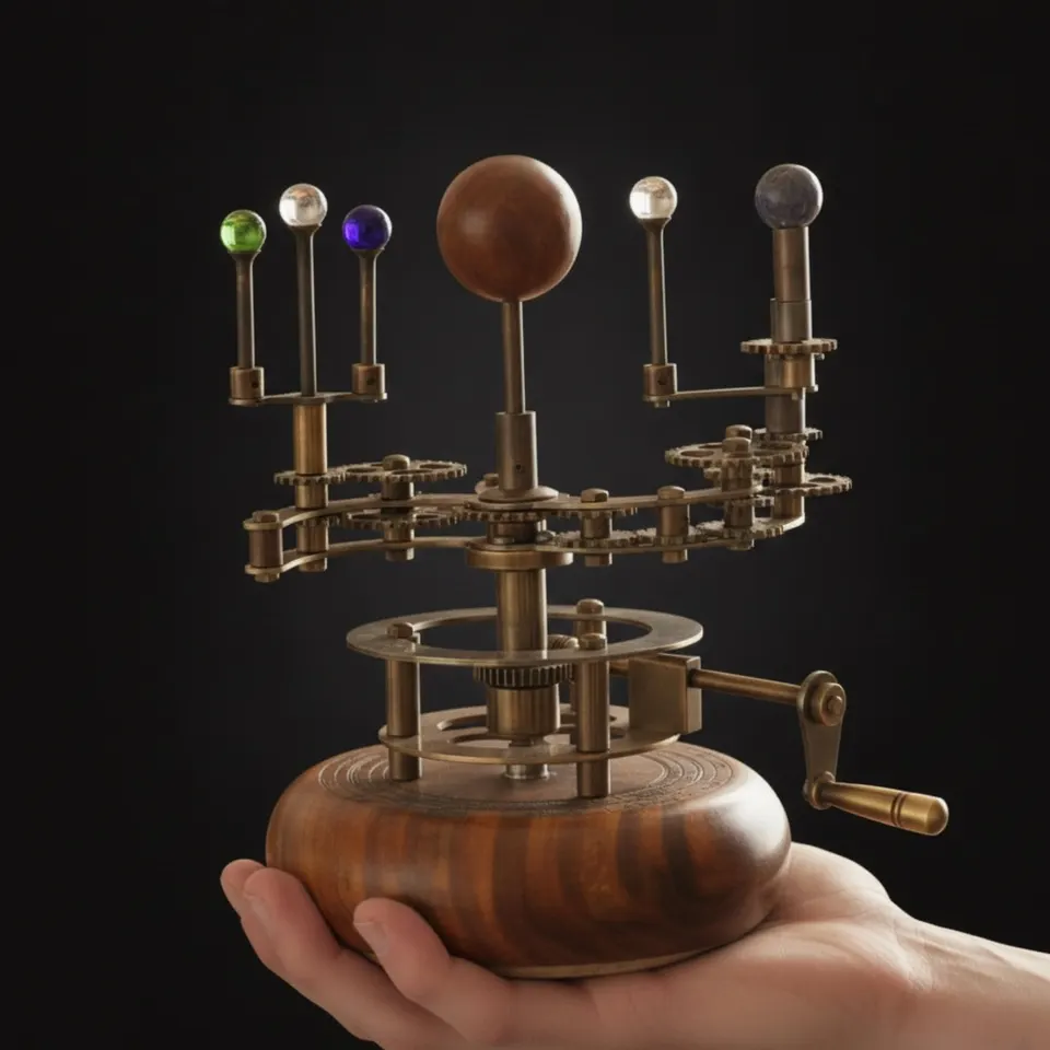 Vintage-Style Brass Solar System Orrery, Shelf