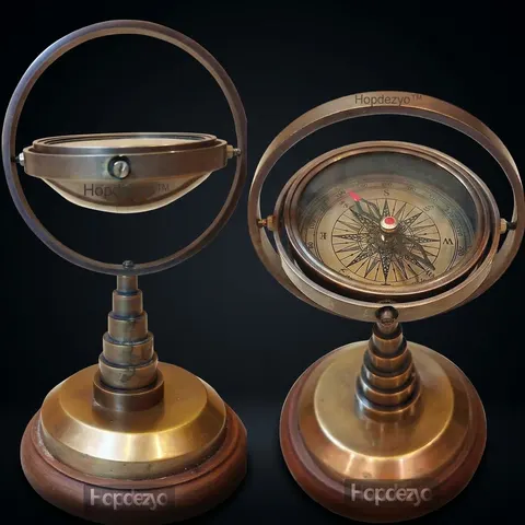 Gimbal Compass on Wooden Base view 1