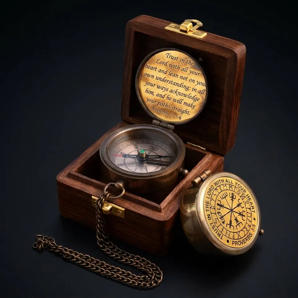Trust in the Lord Compass, Wooden Box