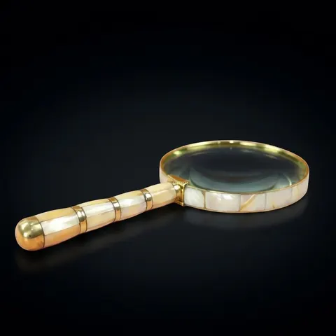 All-Brass Handheld Magnifier 3" with Mother of Pearl Handle view 1