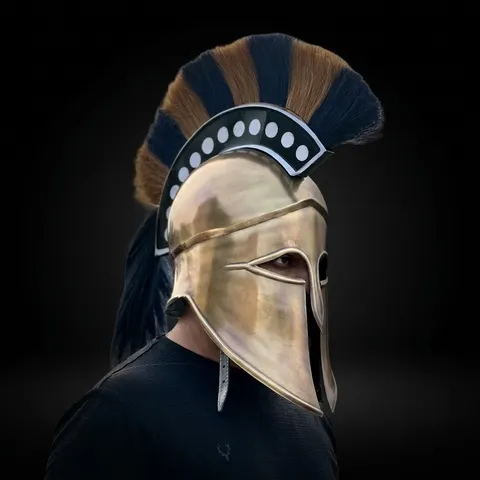 Spartan Brass Helmet with Plume — Greek Warrior Hoplite view 1