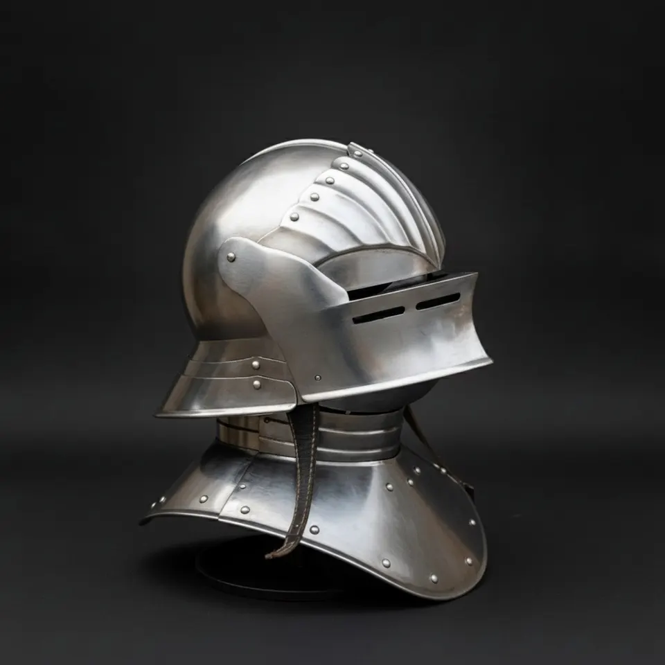 Steel Visor Helmet with Gorget — Knight Armor Set