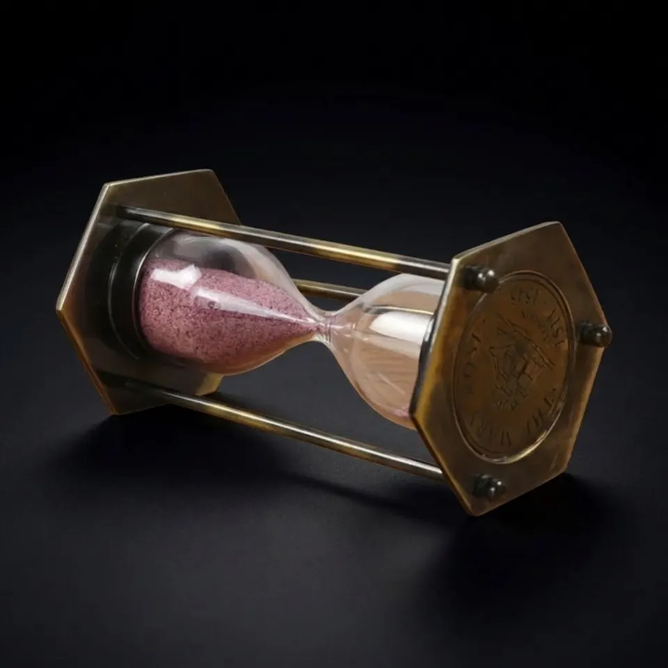Antique Brass Hourglass, 3-Minute, Pink Sand view 1