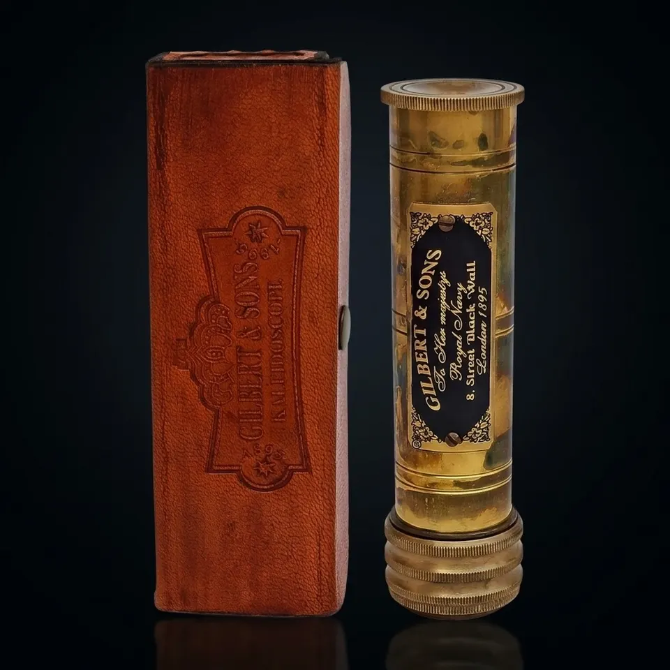 Antique Brass Kaleidoscope with Leather Case view 1