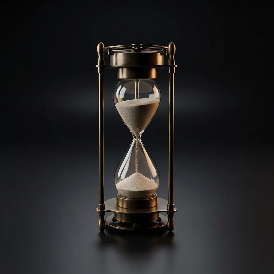 Brass Hourglass with Sundial and Compass Top, 5-Minute, Nautical view 1