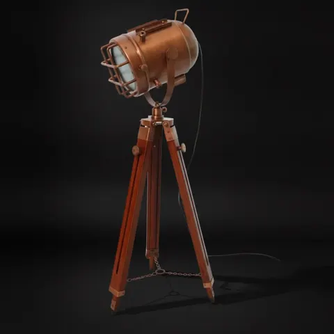 Antique Finish Spotlight on Wooden Tripod view 1