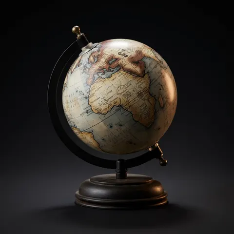 Decorative Desk Globe with Black Antique Brass Ring and Black Wooden Base view 1