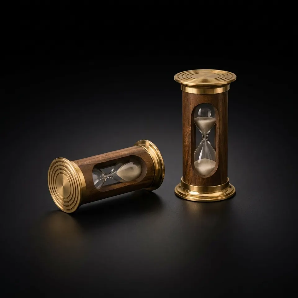 Wood and Brass Hourglass, 1-Minute, Engraved Detail view 1
