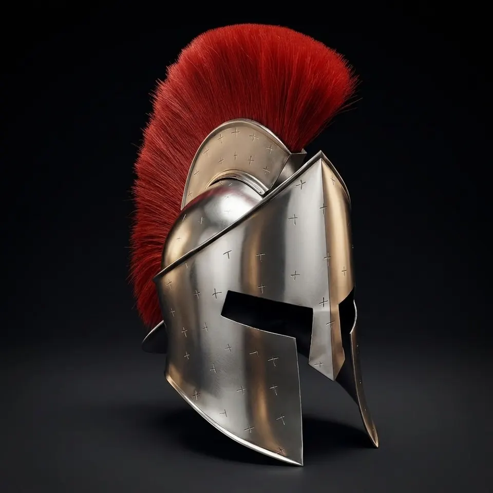 Spartan Helmet — Polished Steel Corinthian Red Crest
