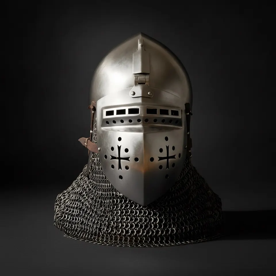 Buhurt Knight Helmet — 16-Gauge Steel and Chainmail
