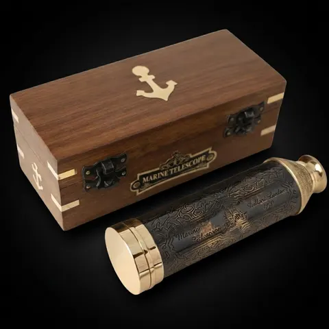 Brass Spyglass Telescope 14" with Wooden Box view 1