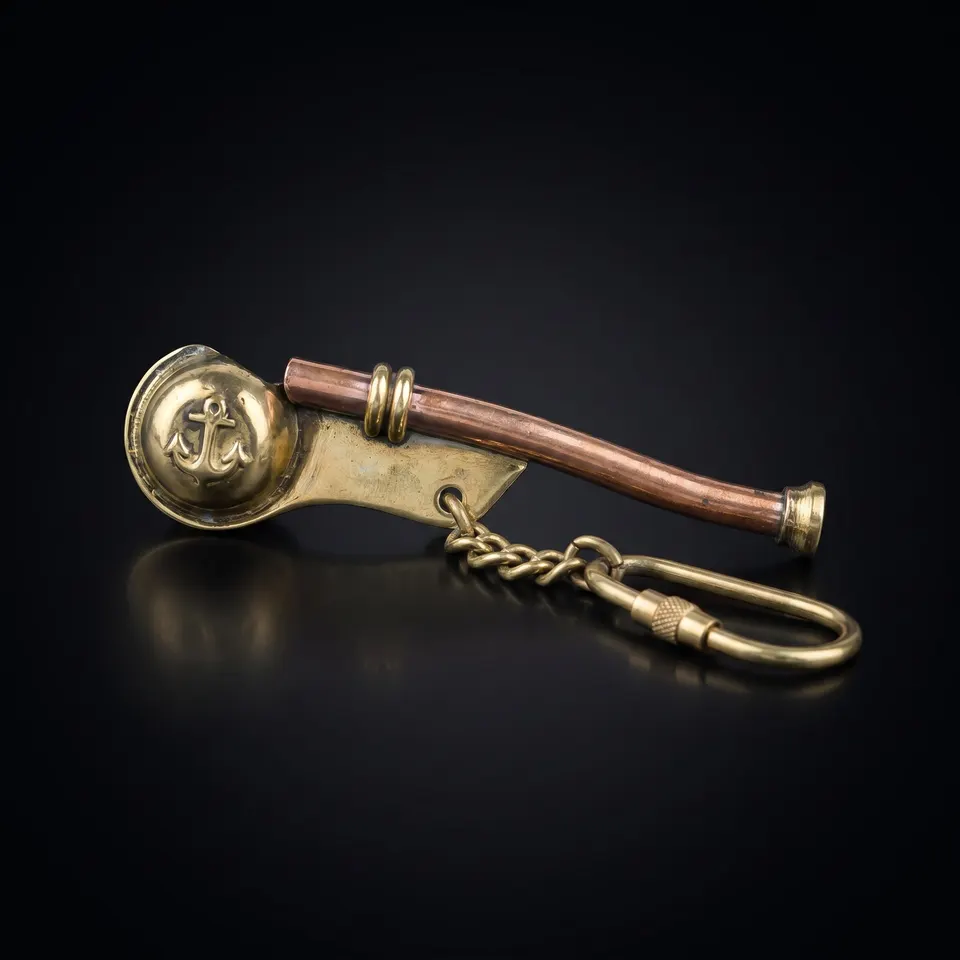 Vintage Brass Boatswain Whistle Keychain