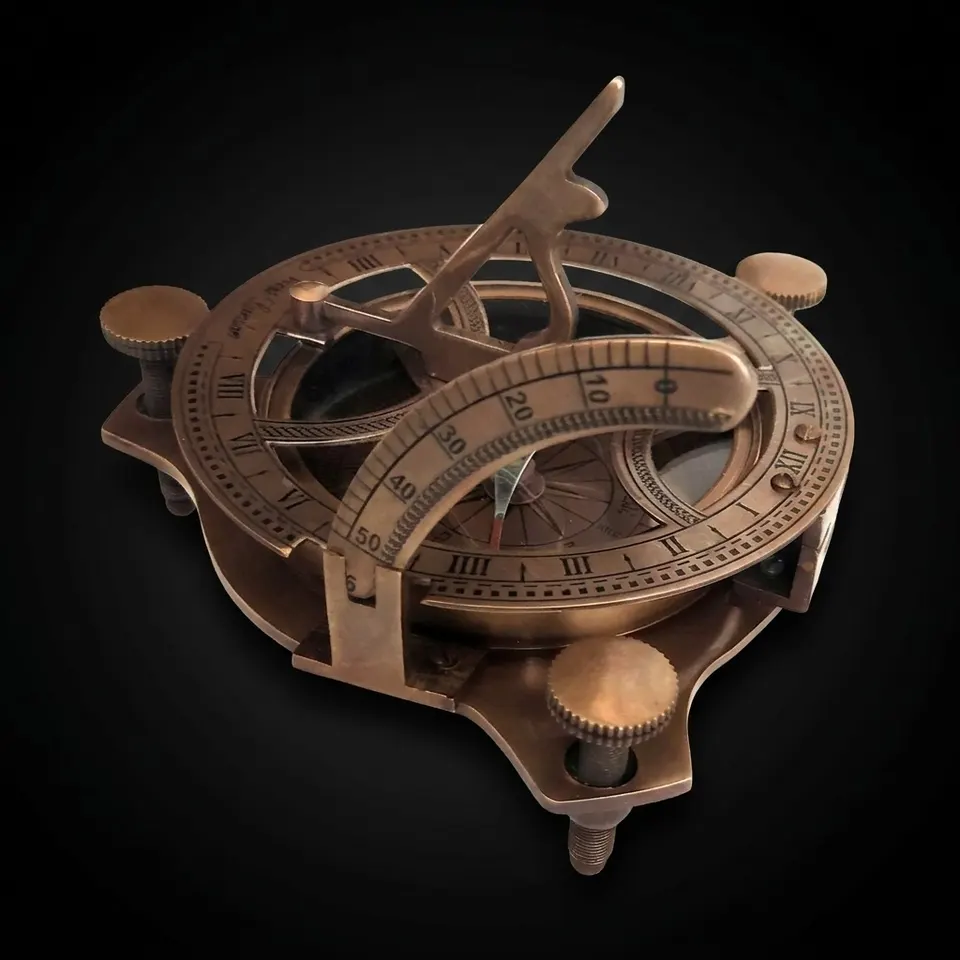 Antique Brass Sundial Compass with Presentation Box view 1