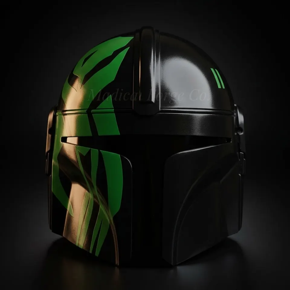 Beskar Steel Mandalorian Helmet — Black and Green