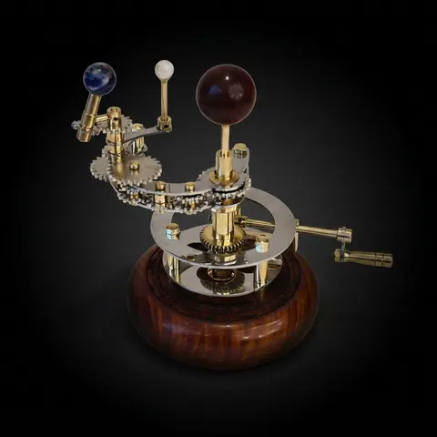 Brass Orrery with Semi-Precious Stone Planets view 1