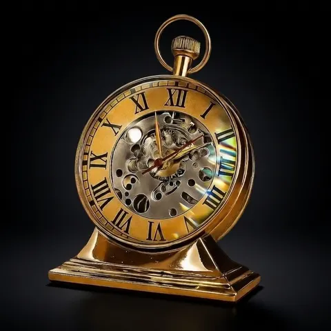 Vintage Brass Desk Clock with Round Glass view 1