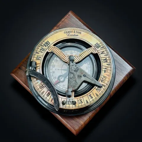 Black Antique Brass Sundial Compass with Leather Presentation Box view 1