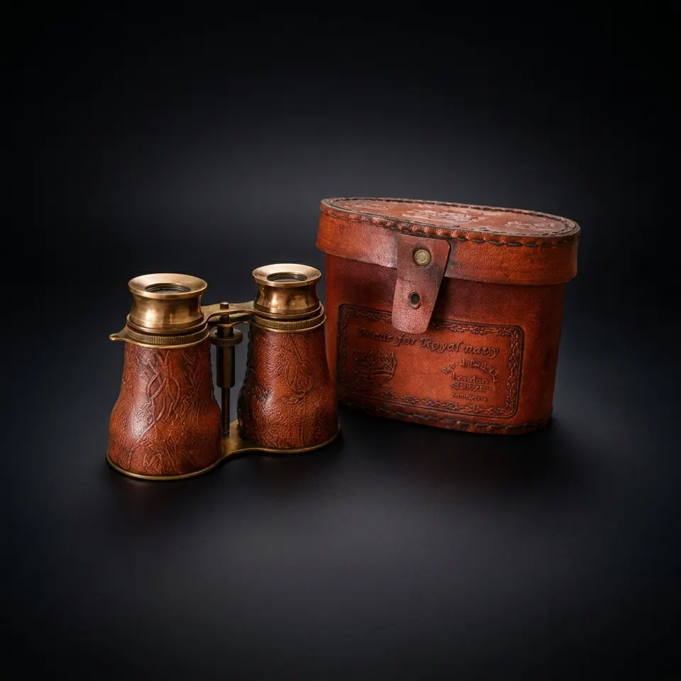 Leather Wrapped Brass Binocular with Matching Leather Case