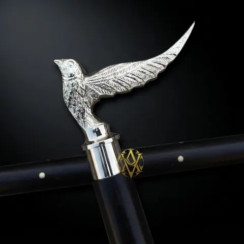 Chrome Nickel Flying Bird Handle Walking Stick view 1