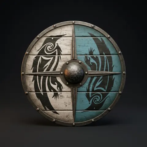 Handcrafted Viking Shield with Blue & White Dragon, Steel Boss view 1