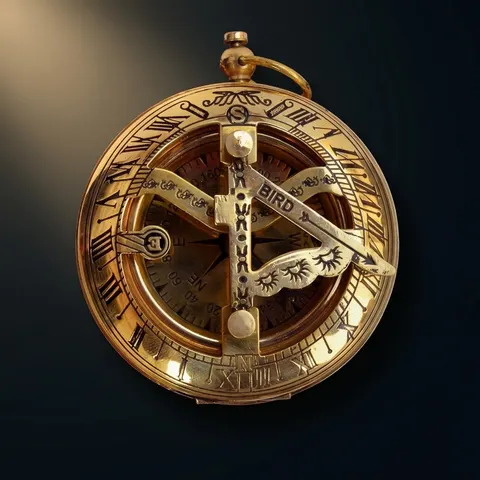 Polished Brass Sundial Compass with Fitted Wooden Presentation Box view 1