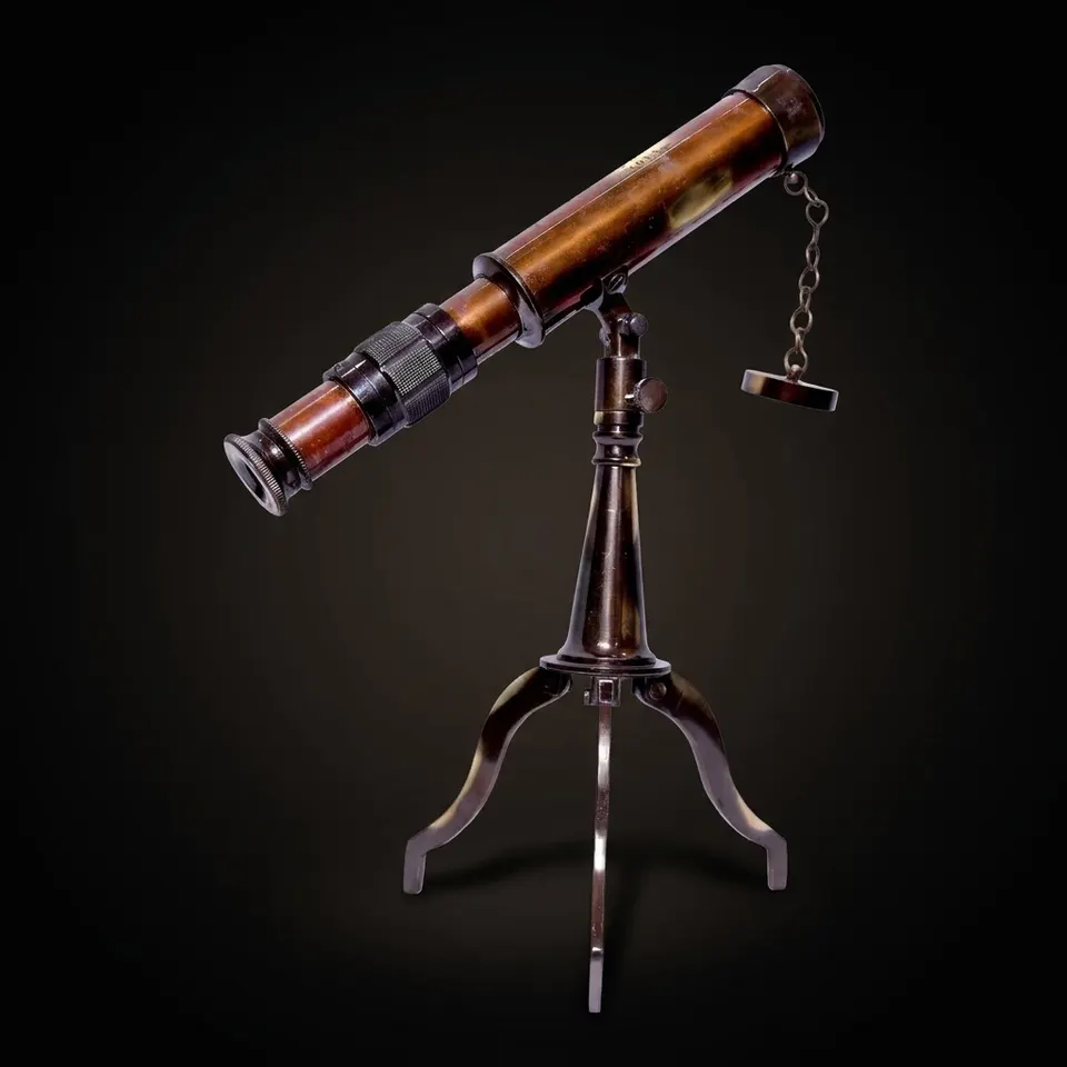 Brass Floor Standing Telescope 10" with Wooden Box + Foldable Brass Tripod Stand