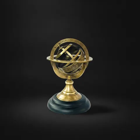 Handmade Brass Armillary Sphere on Black Wooden Base view 1