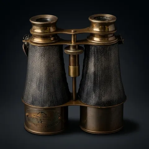 Antique Brass Marine Binocular with Grey Leather Belt view 1