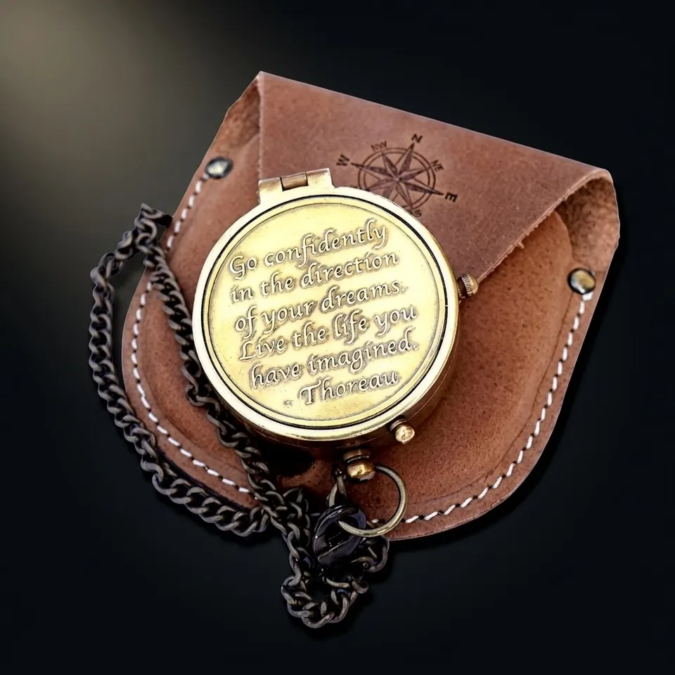 Thoreau Quote Compass, Leather Case