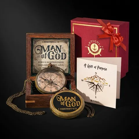 Man of God Compass, Wooden Box & Gift Box view 1