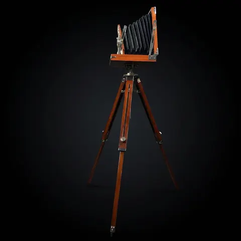 Large Wooden Bellows Camera on Tripod Stand view 1
