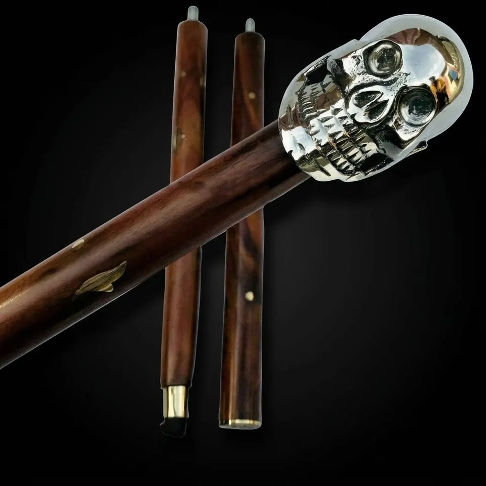 Chrome Nickel Skull Handle Walking Stick