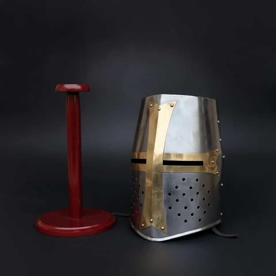 Templar Knight Helmet — Gold Finish Display