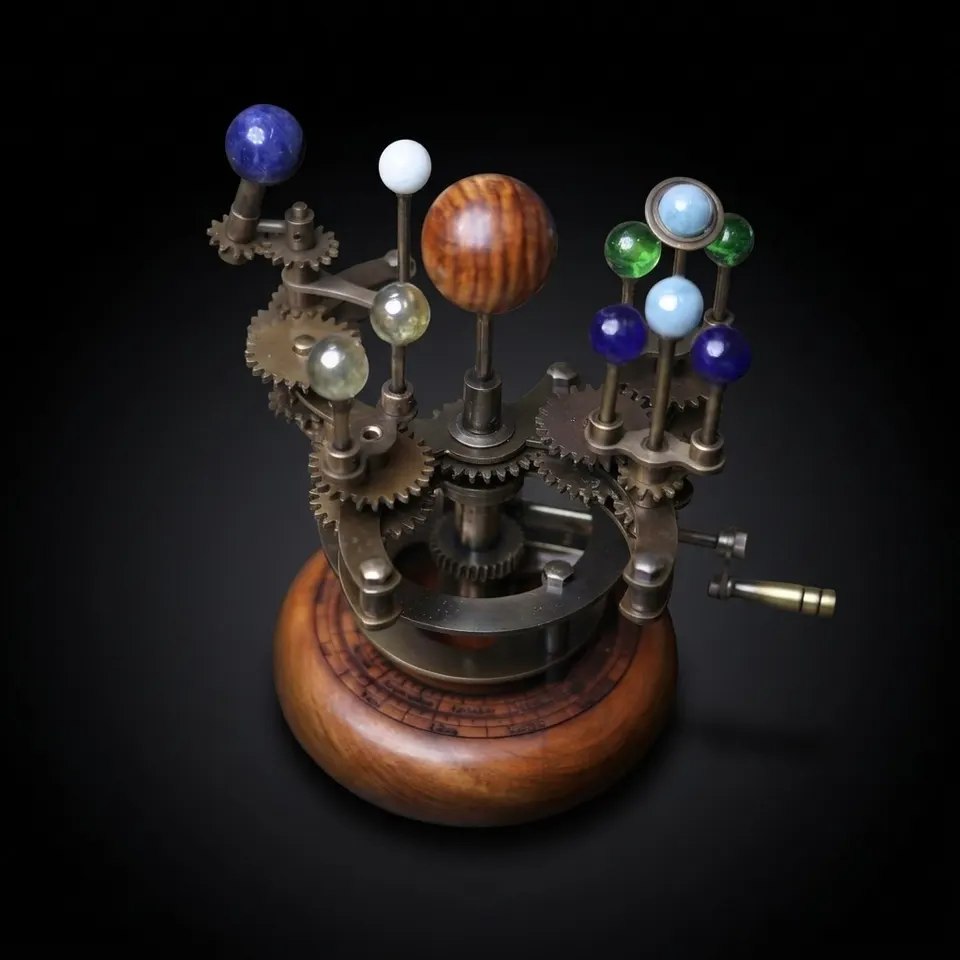 Brass Solar System Orrery, Teakwood Luxury Edition