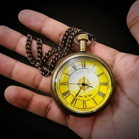 Brass Pocket Watch — Marco Polo Engraving view 1