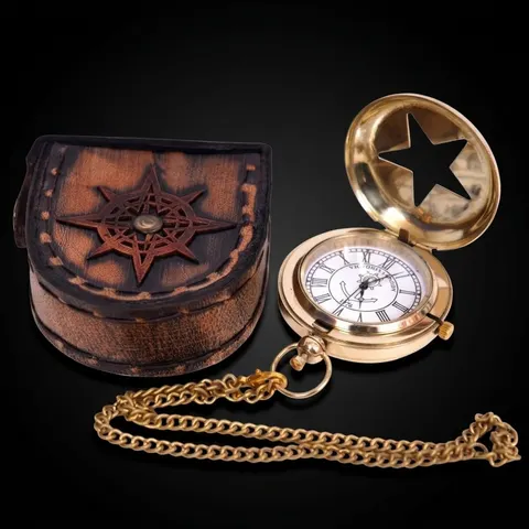 Brass Pocket Watch — Push-Button Leather Case II view 1