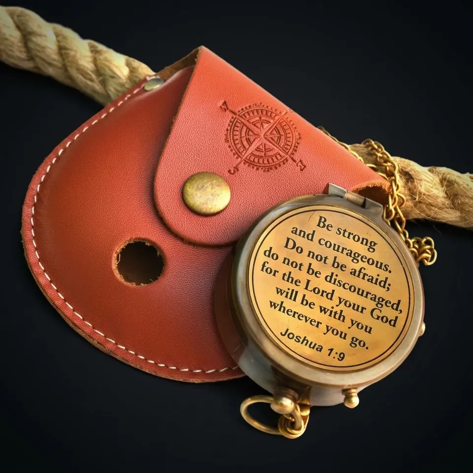 Joshua 1:9 Compass, Leather Case view 1