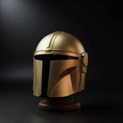 Gold Mandalorian Style Helmet — Bounty Hunter Display view 1